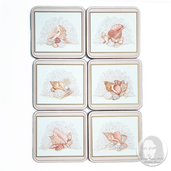 Pimpernel Coasters Shells Made in England with Box Set of 6 Coasters Beach Theme - Picture 1 of 9